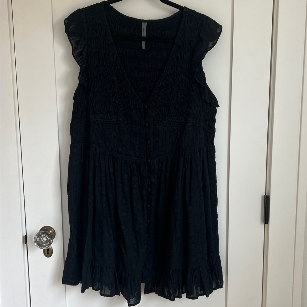 🕶️Anthropologie Black Peregrine Mini Dress Lined Pockets XL - Picture 3 of 8